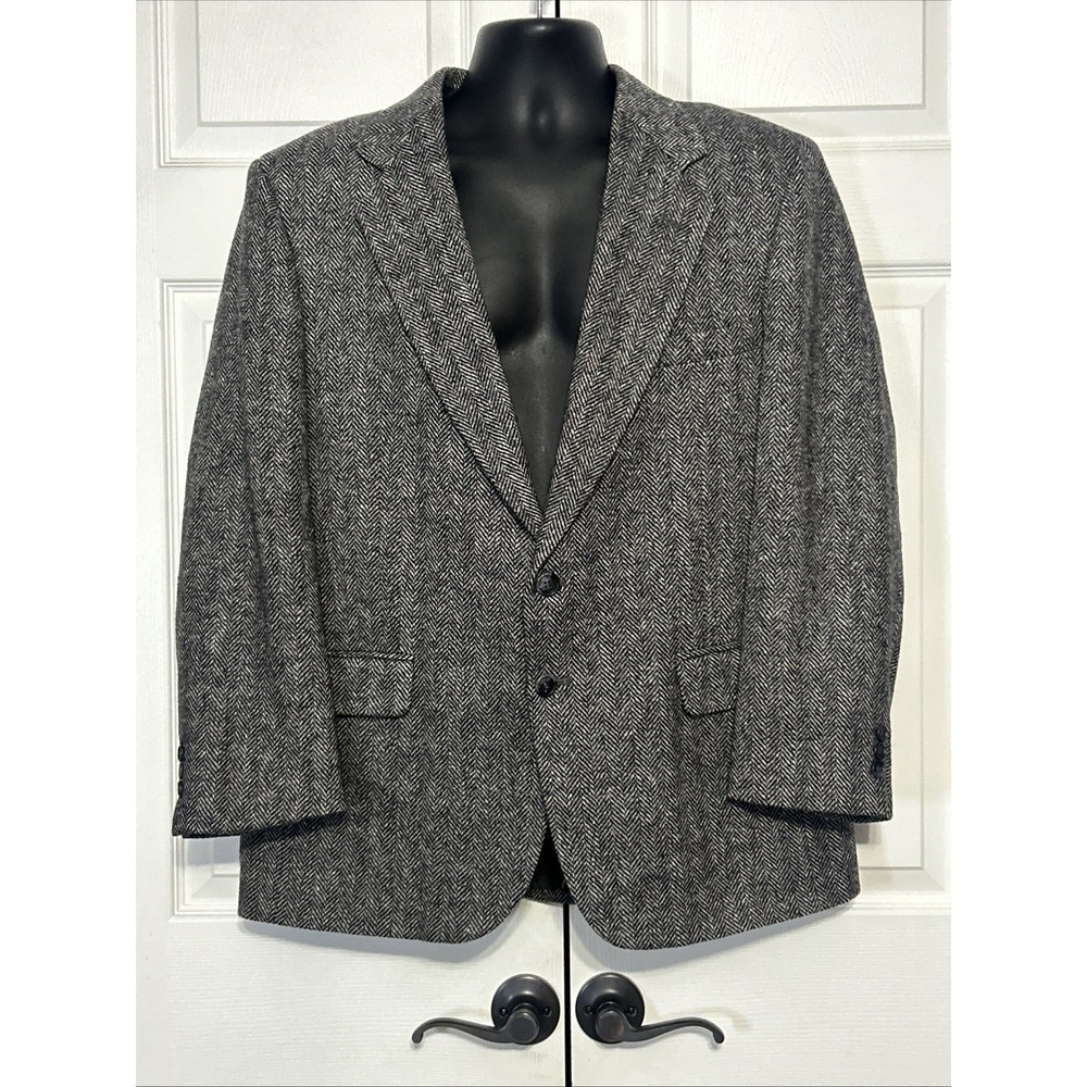Vintage Towncraft 100% Shetland Wool Blazer Navy Herringbone Tweed Men's 42S‎